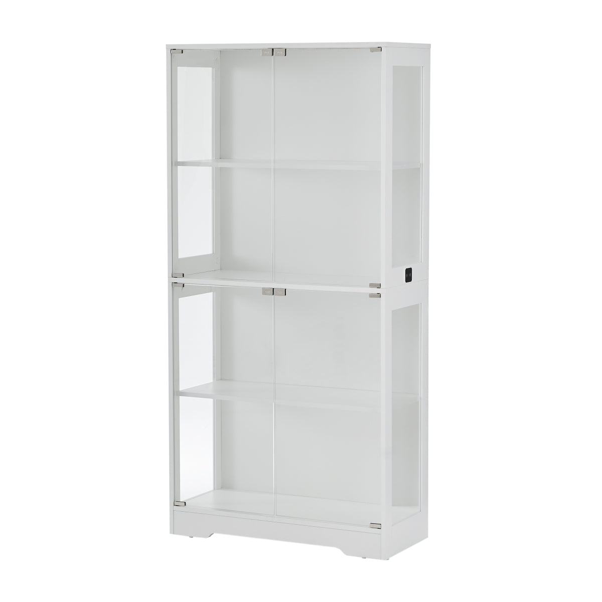 Glasvitrine Weiß 165 cm hoch, Vitrinenschrank mit LED (3 Farben) & Bewegungssensor, 4 verstellbare Böden