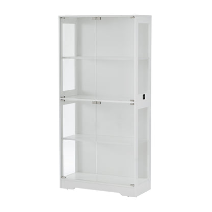 Glasvitrine Weiß 165 cm hoch, Vitrinenschrank mit LED (3 Farben) & Bewegungssensor, 4 verstellbare Böden