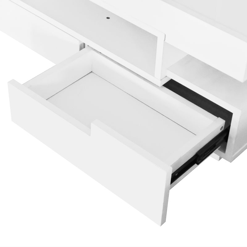Couchtisch, Hochglanzoberfläche, mit LED-Lichtleiste, vier Schubladen vorne und hinten, großer Stauraum
