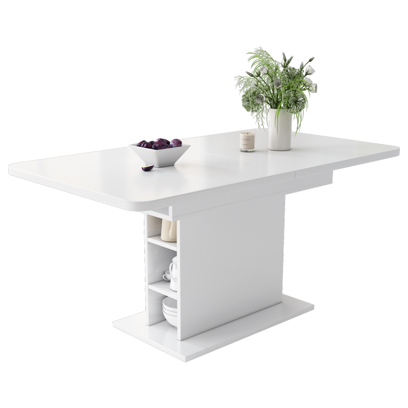 Ausziehbarer Esstisch, L110/130*W70*H75, Esstisch mit Stauraum, Weiss