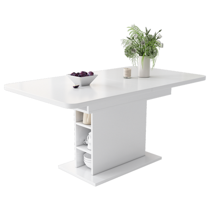 Ausziehbarer Esstisch, L110/130*W70*H75, Esstisch mit Stauraum, Weiss