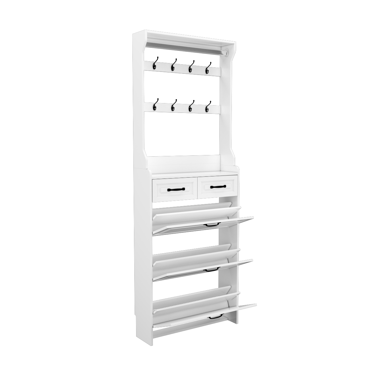 Weißer Schuhschrank mit Aufhänger, 3 Türen 2 Schubladen