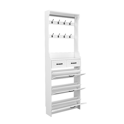 Weißer Schuhschrank mit Aufhänger, 3 Türen 2 Schubladen