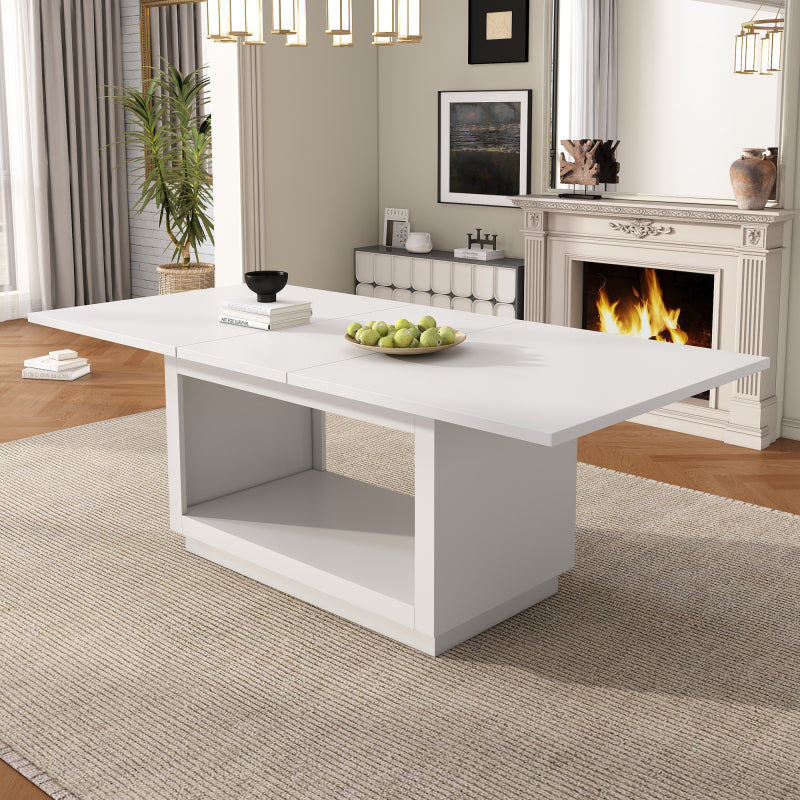 Ausziehbarer Esstisch, quadratischer Esstisch, Couchtisch, Länge 140/180 x Breite 70 x Höhe 76,5 cm, moderner einfacher Esstisch, weiß