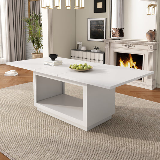 Ausziehbarer Esstisch, quadratischer Esstisch, Couchtisch, Länge 140/180 x Breite 70 x Höhe 76,5 cm, moderner einfacher Esstisch, weiß