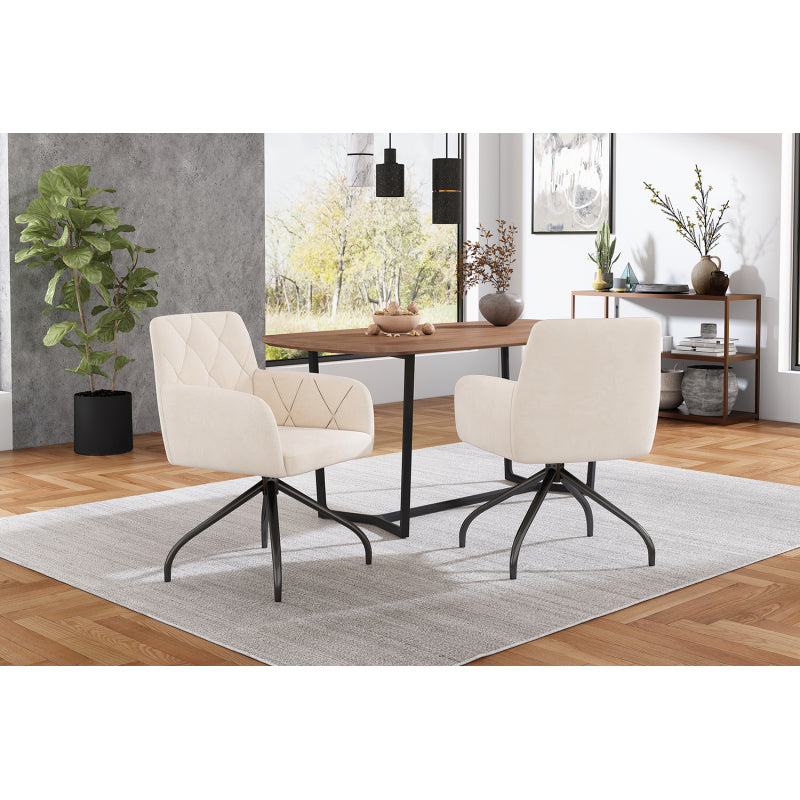 2er Set 360° Drehbarer Esszimmerstühle mit Rautenmuster, Samt,Beige
