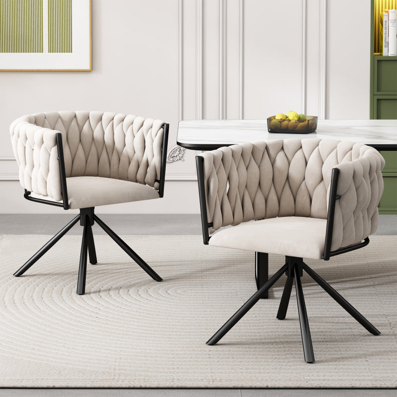 Samt-Esszimmerstuhl, 4er set, Freizeit-Drehstuhl mit vier Stützbeinen aus Metall, Beige