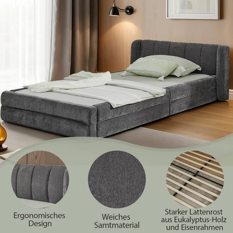 Einzelbett 90x200 cm, hautfreundlicher Chenille Stoff, komfortables Rückenlehne, auch als Kinderbett geeignet, Dark Gray (ohne Matratze)