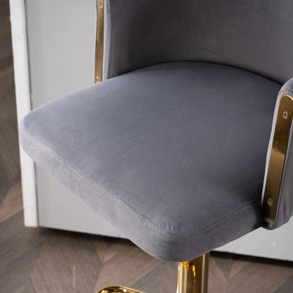 Modern rotatable height adjustable bar stools, modern bar stools for kitchen, bar, and restaurant counters, lift stools with middle backrest and gold footrest (Grau Set of 2)