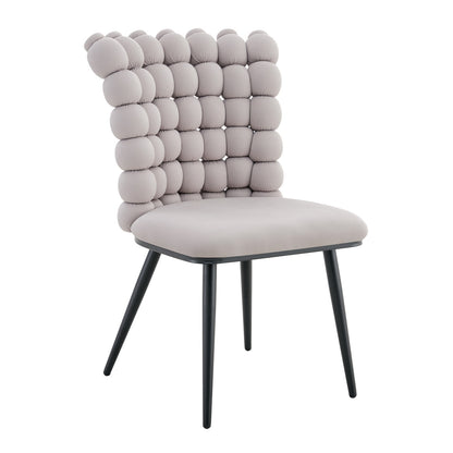 Esszimmerstuhl Samt Hellgrau, Kugelketten-Design, Schwarz-Metallbeine, Modern