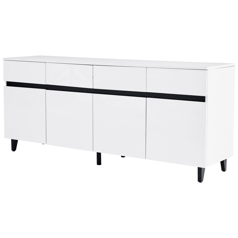 Hochglanz Sideboard, Kommoden,Highboard, Schubladenkommoden mit 4 Schubladen2 Türen und höhenverstellbaren Regalböden, weiß