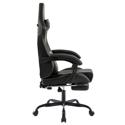 Gaming Stuhl Computerstuhl Ergonomischer Gaming Chair mit Fußstütze Bürostuhl Ergonomischer Computerstuhl mit Lendenwirbelstütze Schwarz