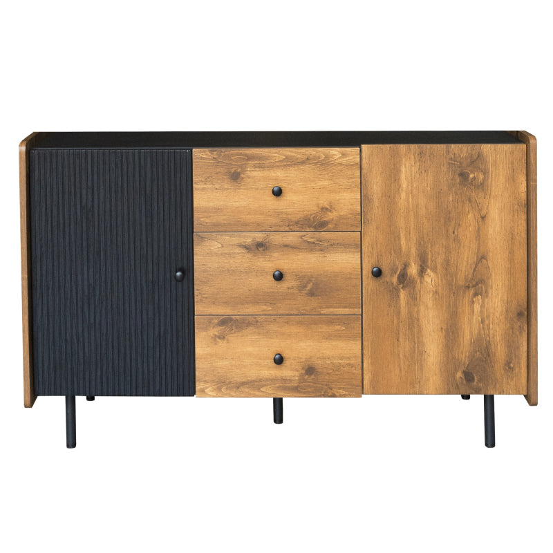 120 cm Schwarzer und Holzfarbener Sideboard - Moderner Stil, Zwei Türen und Drei Schubladen