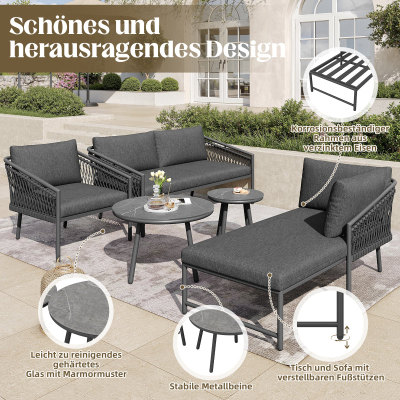 Garten Lounge Set, Seil Gartenmöbel Set, Modernes Outdoor Sofa Set Handgewebtes Seil, Inklusive Aller Sitz- Und Rückenkissen, Balkonset, Garten Und Terrasse, Grau