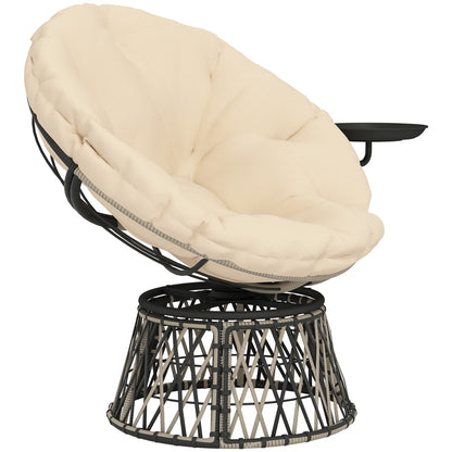 Papasansessel Rattan 360° drehbar Korbsessel mit Kissen Durchmesser 90 cm, für Wohnzimmer, Garten, Balkon, Beige
