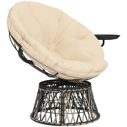 Papasansessel Rattan 360° drehbar Korbsessel mit Kissen Durchmesser 90 cm, für Wohnzimmer, Garten, Balkon, Beige