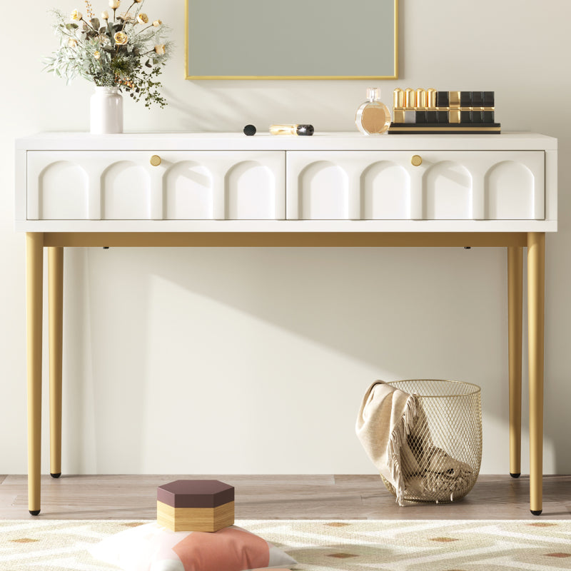 Schminktisch mit 2 Schubladen 76.5cm Höhe ,Kommode Schlafzimmer Highboard Weiss Sideboard Schubladenkommode Kommode für Schlafzimmer, Creme-Weiß -H76.5/B100/T45 cm