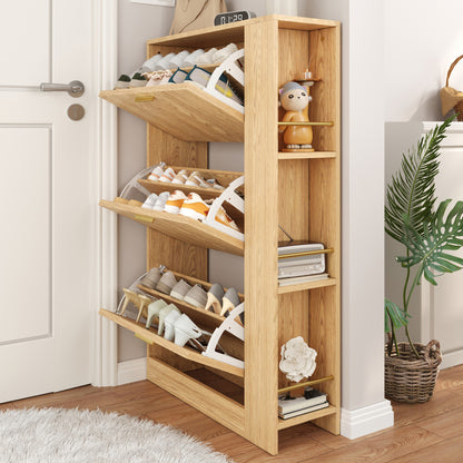 Moderner Schuhschrank aus Holz - 3 Türen, Großes Fassungsvermögen & Offene Regalfächer - Stilvoller Schuhkipper für Eingangsbereich & Foyer