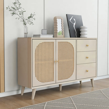 Esszimmer Wohnzimmer Sideboard Kommode Stehschrank Aufbewahrung Sideboard TV-Tisch mit Türen und Schubladen Sideboard mit großem Stauraum Offwhite Creme Breite 120 cm