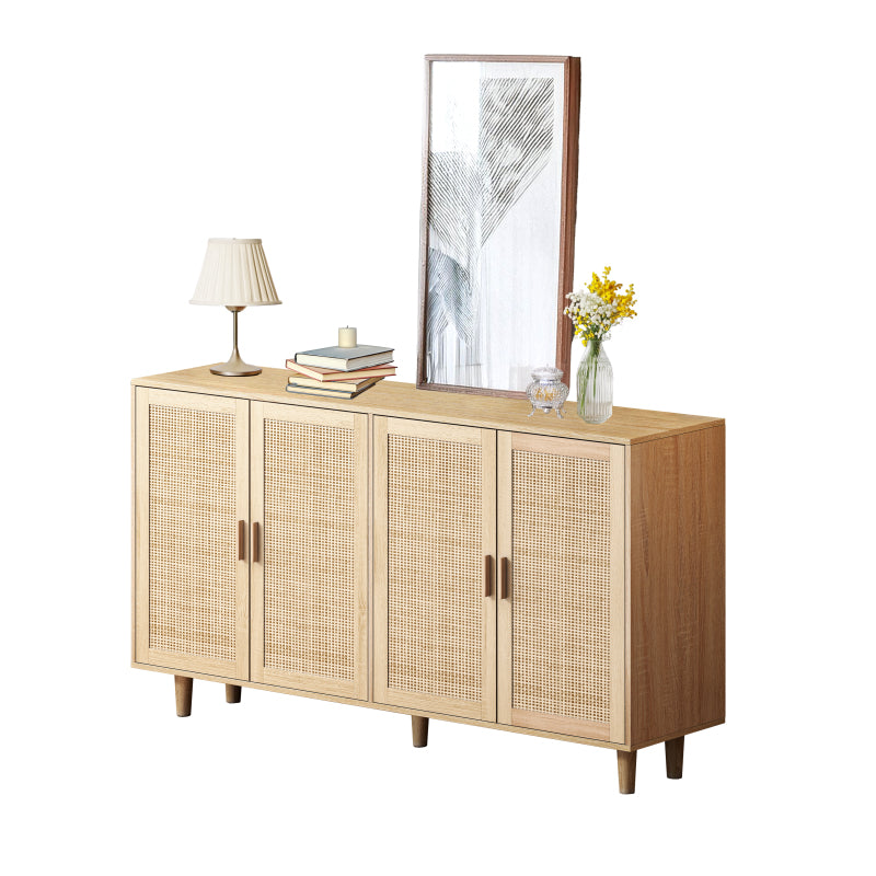 158CM Elegant and Functional 4-Door Rattan Decorative Storage Cabinet,for Bedroom,Living Room,Office;158CM Eleganter und funktioneller 4-türiger Rattan Schrank für Schlafzimmer, Wohnzimm