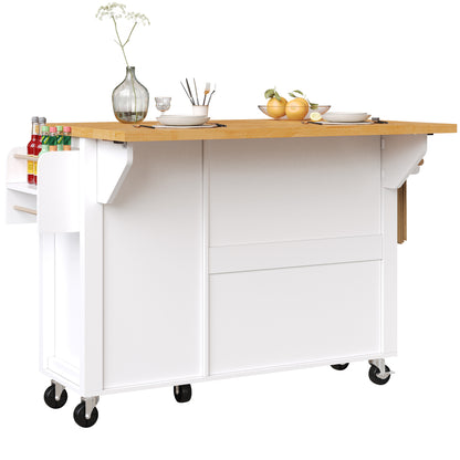 Kücheninsel mit Rollen & klappbarer Arbeitsplatte, Küchenwagen mit 3 Türen & Schublade, Sideboard inkl. Gewürzregal & Handtuchhalter, 99cm
