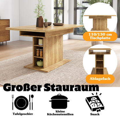 Ausziehbarer Esstisch, L110/130*W70*H75, Esstisch mit Stauraum, Natur