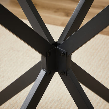 Esstisch Rund 90 cm Schwarz, Glastisch mit Gehärtetem Glas & Metallbeinen, Modernes Design