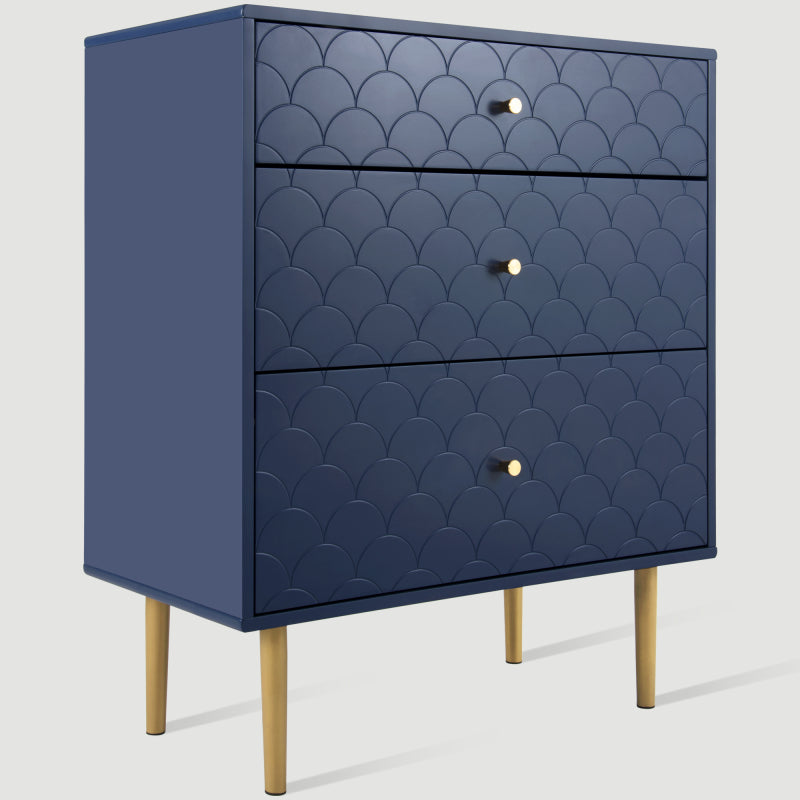 [NEW] Schubladenkommode Kommode mit 3 Schubladen, Sideboard Highboard für Schlafzimmer & alle Wohnräume,Marineblau-H89/B75/T40 cm