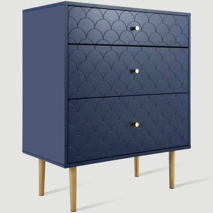 [NEW] Schubladenkommode Kommode mit 3 Schubladen, Sideboard Highboard für Schlafzimmer & alle Wohnräume,Marineblau-H89/B75/T40 cm