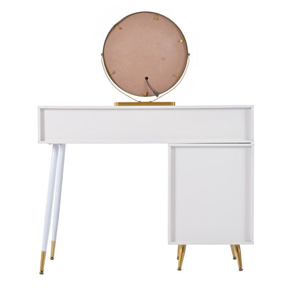 Schminktisch, Kosmetiktisch-Set mit LED-Beleuchtung und Spiegel, mit verstellbarem Seitenschrank und ausziehbarem Design. Maße:B100/H78/T40 cm(ohne Hocker)