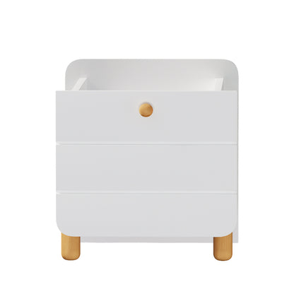 Nachttisch mit 1 Schublade, geräuschlose Auszüge mit Einlegeböden, feine holzfarbene Füße, Stauraum im Wohn- und Schlafzimmer, einzigartiges und minimalistisches Design, Weiß