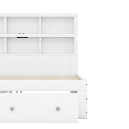 160*200cm Doppelbett, Kingsize-Plattformbett mit zwei Schubladen am Fußende des Bettes, Kopfteil mit Stauraum, Weiß