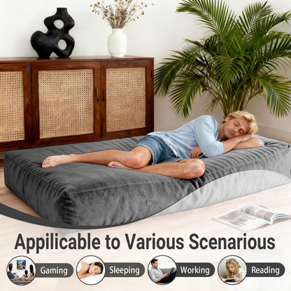DBC-LANSE 2-in-1 Sitzsack & Gästebett - Wandelbarer Sessel aus Chenille - Ergonomisches Design - Grau