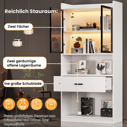 Curio Vitrine mit Licht, 16 Farben Licht, Sammlerstücke Schrank Display Regal, Bücherregal Vitrine für Wohnzimmer, weiß