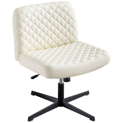 Bürostuhl Ohne Armlehnen,Home Office Stuhl Keine Räder,Heavy Duty Metallbasis,120°Schaukelnder breiter Sitz Ergonomischer Stuhl, Dicken gepolsterte Dreh Eitelkeit Stuhl für Heim und Büro Beige+PU+Metal