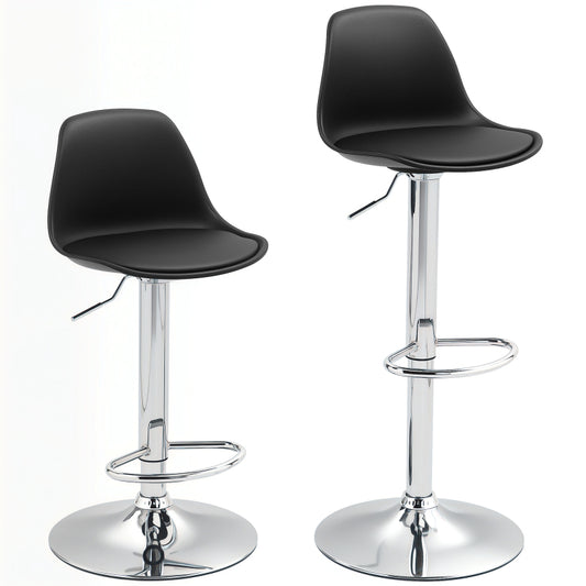 Barhocker 2er Set, Gepolstert Barstuhl mit Stahlgestell, 360° Drehbar Tresenhocker für Küche, Wohnzimmer, Esszimmer, Kunstleder Schwarz