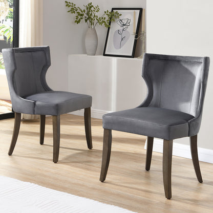 Esszimmerstuhl aus Samt, 2er-Set mit Beinen aus Massivholz, dickes Kissen, verstellbare Beine, Küchenstuhl, Wohnzimmer-Loungesessel, Grau