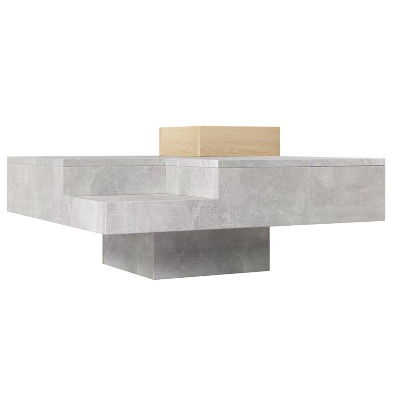 Couchtisch Wohnzimmertisch Beistelltisch mit herausnehmbarer Aufbewahrungsbox, Betongrau und Holzfarbe, 72*72*30 cm.