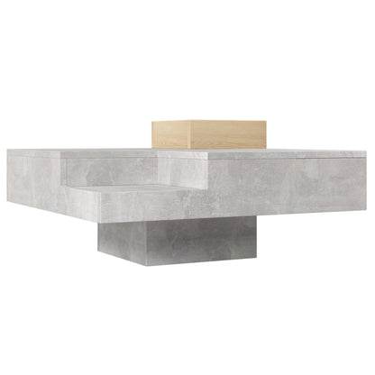 Couchtisch Wohnzimmertisch Beistelltisch mit herausnehmbarer Aufbewahrungsbox, Betongrau und Holzfarbe, 72*72*30 cm.