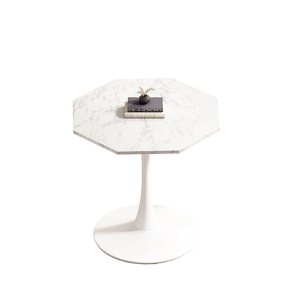 31.50"Modern Octagonal Coffee Table with Printed White Marble Table Top,Metal Base, for Dining Room, Kitchen, Living Room