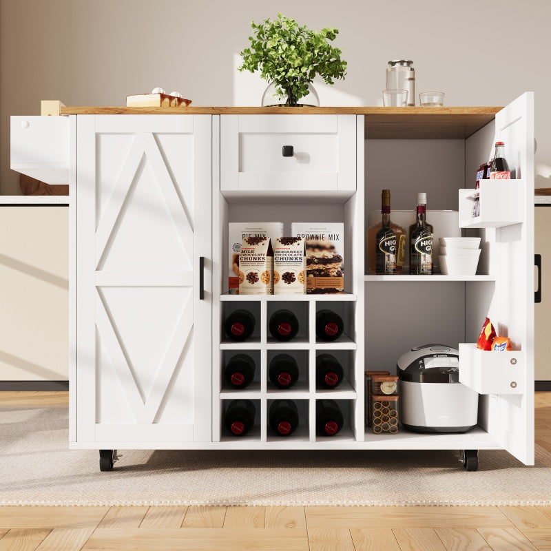 Moderne Kücheninsel, Küchenschrank, buffetschrank, Speisewagen mit Holzmaserung, buffetschrank, Multifunktionale Esstisch mit Speicherraum, Speisewagen mit Snackregalen und Stretchfunktionsschränken