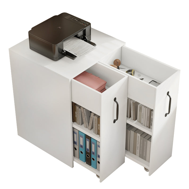 Aktenschrank auf Rollen - mit Fächern und Schubladen, Aktenschrank aus Holz, links-rechts tauschbar, Einzelschrank voll ausziehbar, White