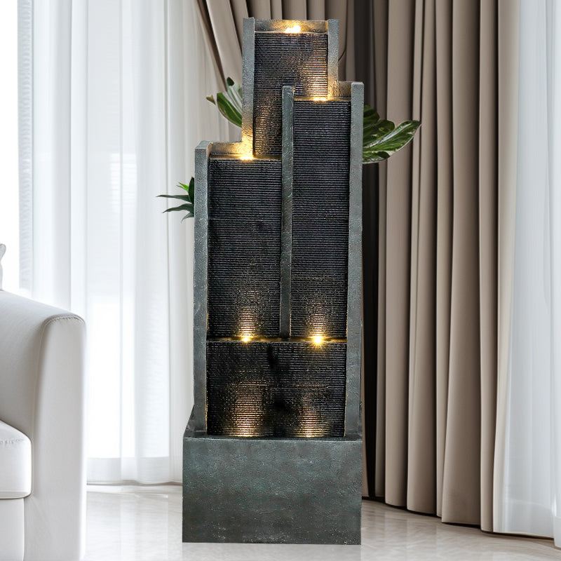 50.7inche Tall Indoor/Outdoor Resin Modern Water Fountain with Soothing Water Sounds & Warm LED Light, Perfect for Garden, Patio, Home & Office