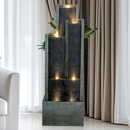 50.7inche Tall Indoor/Outdoor Resin Modern Water Fountain with Soothing Water Sounds & Warm LED Light, Perfect for Garden, Patio, Home & Office