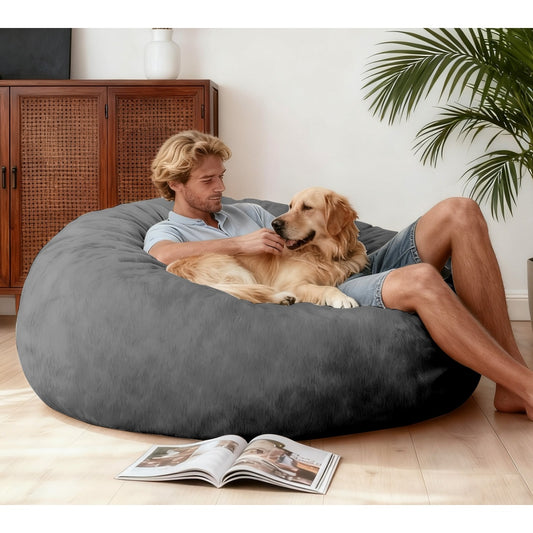 DBC-LANSE 2-in-1 Sitzsack & Gästebett - Wandelbarer Sessel aus Chenille - Ergonomisches Design - Grau