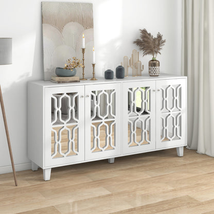 Weiß verspiegelte Anrichte mit kühlen Kristallgriffen, Vier Türen, mit beweglichem Laminat.für Wohn- und Esszimmer, 160 x 40 x 84cm
