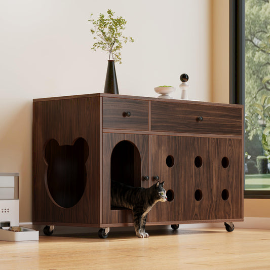 Katzenschrank/Katzenhaus mit abnehmbare Sandablassplatte, geruchsisoliert, ohne Katzenklo, 100×45×66 cm, Nussbaumfarbe