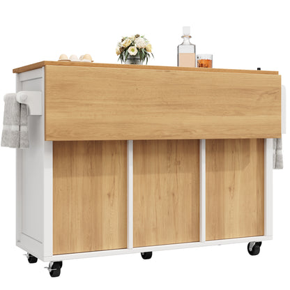 Kücheninsel,Küchenschrank,Buffetschrank,120x73(45)x93cm,ausziehbarer Küchenwagen mit Rollen, Handtuchhalter, Gewürzregal, verstellbaren Einlegeböden, zwei Türen, vier Schubladen, weiß
