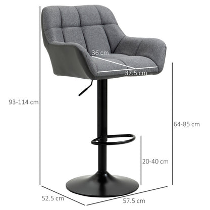 Barhocker küche 2er-Set Höhenverstellbar 360° drehbar mit Lehne und Fußstütze, Leinenoptik, bis 120 kg, 57,5 x 52,5 x 93-114 cm, Grau