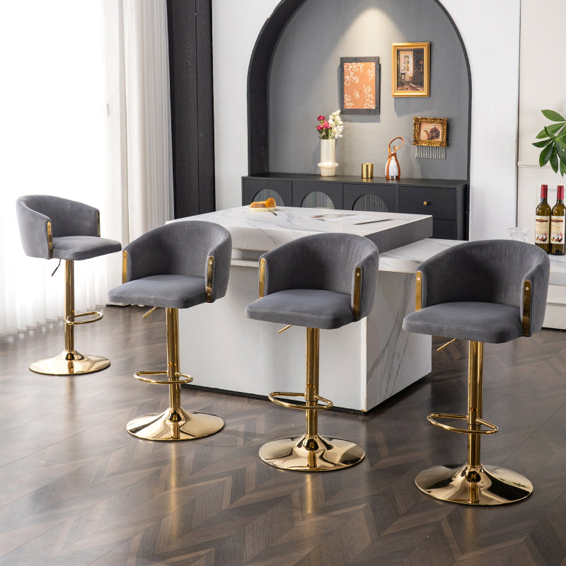 Modern rotatable height adjustable bar stools, modern bar stools for kitchen, bar, and restaurant counters, lift stools with middle backrest and gold footrest (Grau Set of 2)